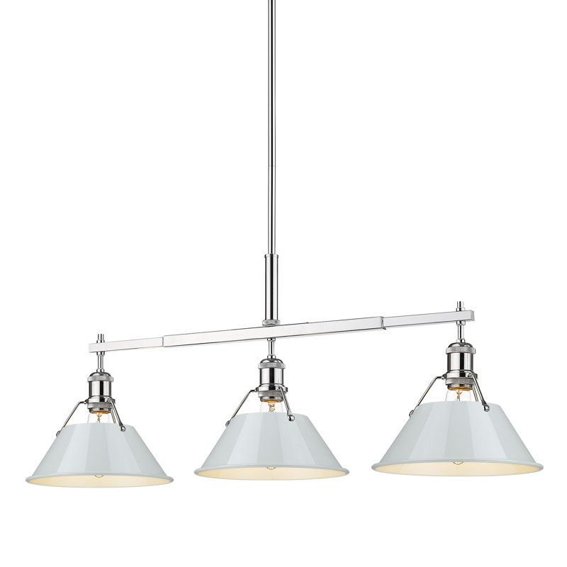 Luminaire suspendu linéaire à 3 lumières pour îlot de cuisine Weatherford, Bleu sombre, Chrome