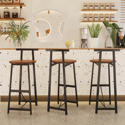 Bar Stool Set of 3 Counter Height Barstools with Back Armless Dining Chairs for Kitchen Island (Black & Walnut Brown)
