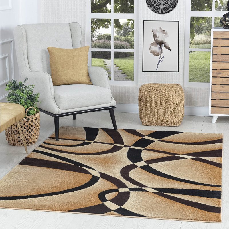 GLORYRUGS4x6BeigeSwirlsAreaRug,ModernCarpet forBedroom,LivingRoom-SevillaCollection4816A(Brown)