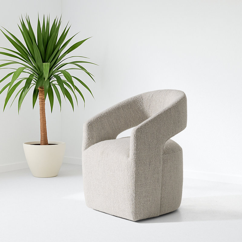 Fauteuil demi-tonneau de 25,5 po Alaijah, Bouclé ivoire