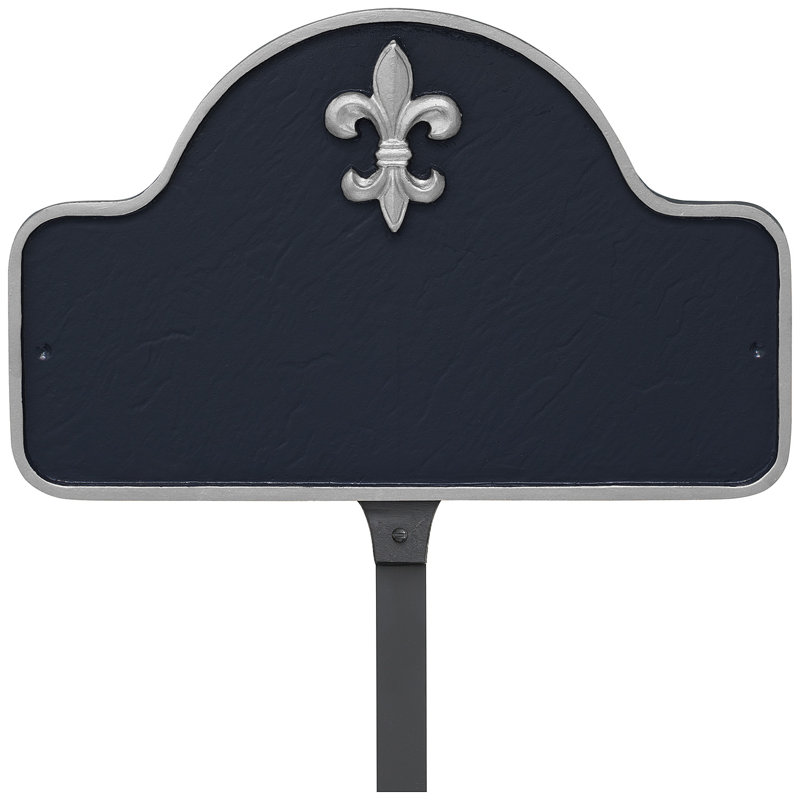 Plaque d'adresse sur 1 ligne Fleur de Lis, Bleu marine / argenté, Oui