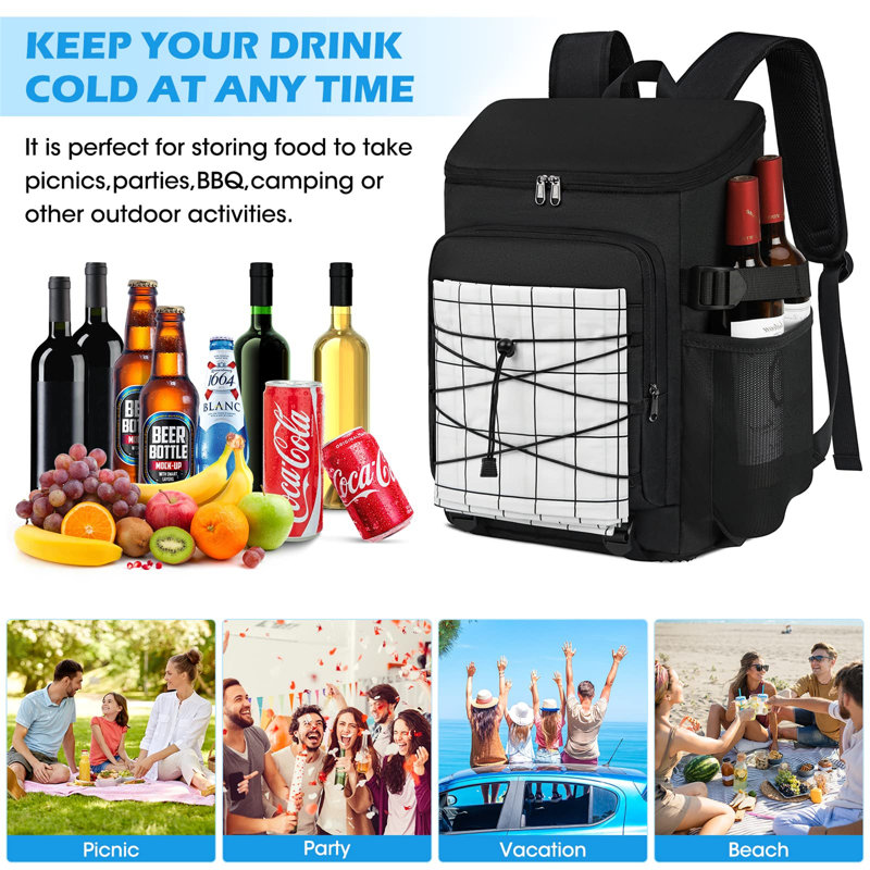 Cooler Backpack 30L Picnic Backpack Waterproof And Leakproof Large Insulated Cooler Bag, Black