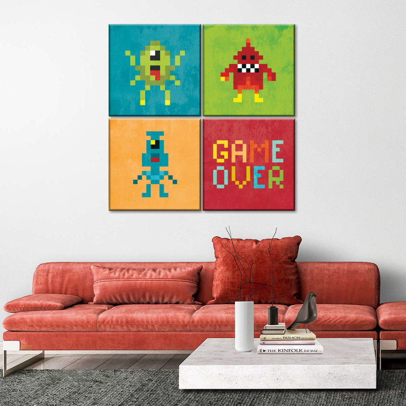 " Pixel Monster Game Multi Piece Canvas Print " 4 - Pieces, 18" H x 18" W x 1" D