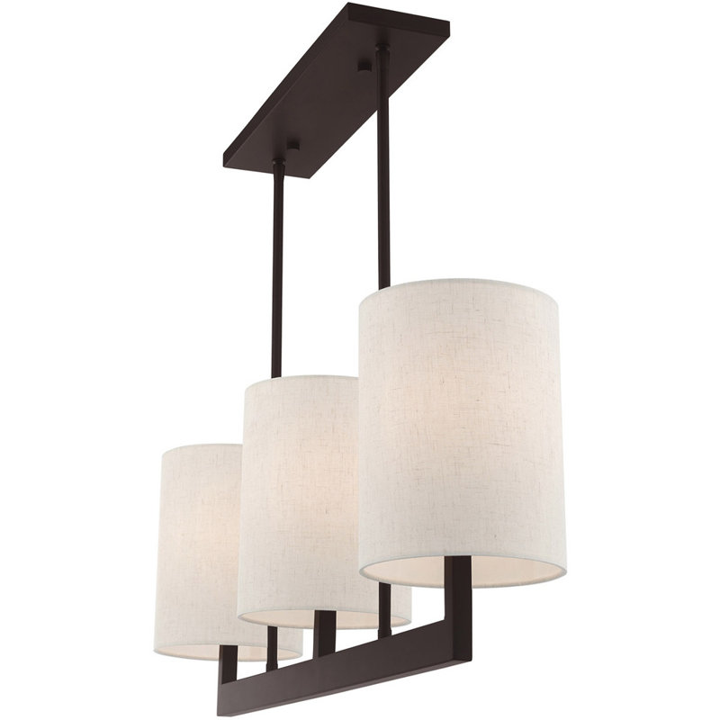 Lustre classique à 3 lumières avec abat-jour, Bronze