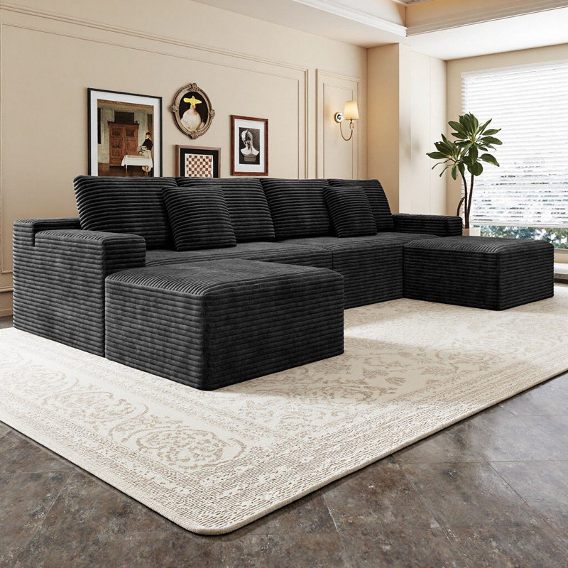 Koli Boneless 138" U-shaped Sectional Couch, Compression Modular Sofa for 6 Person, Gray