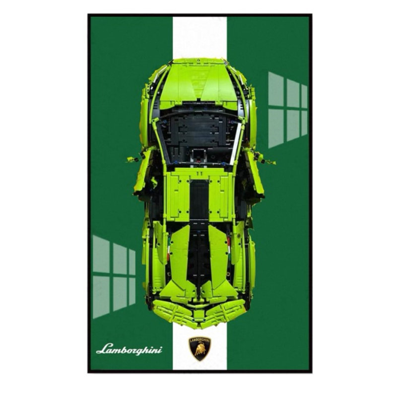 Voiture d'assemblage avec affiche, art mural