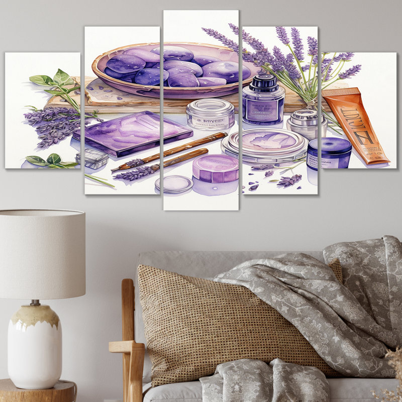 Lavande Bliss Eco Make-Up II - produits de toilette naturels, art mural sur toile - 5 panneaux