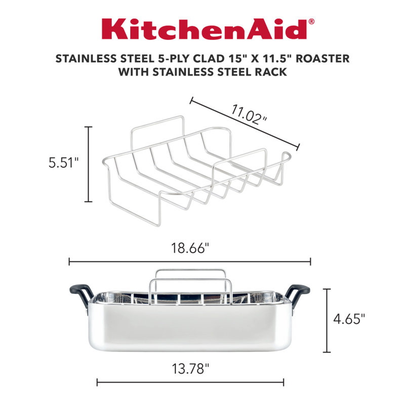Polished Stainless Steel Non-Stick Roasting Pan with Rack and Handles