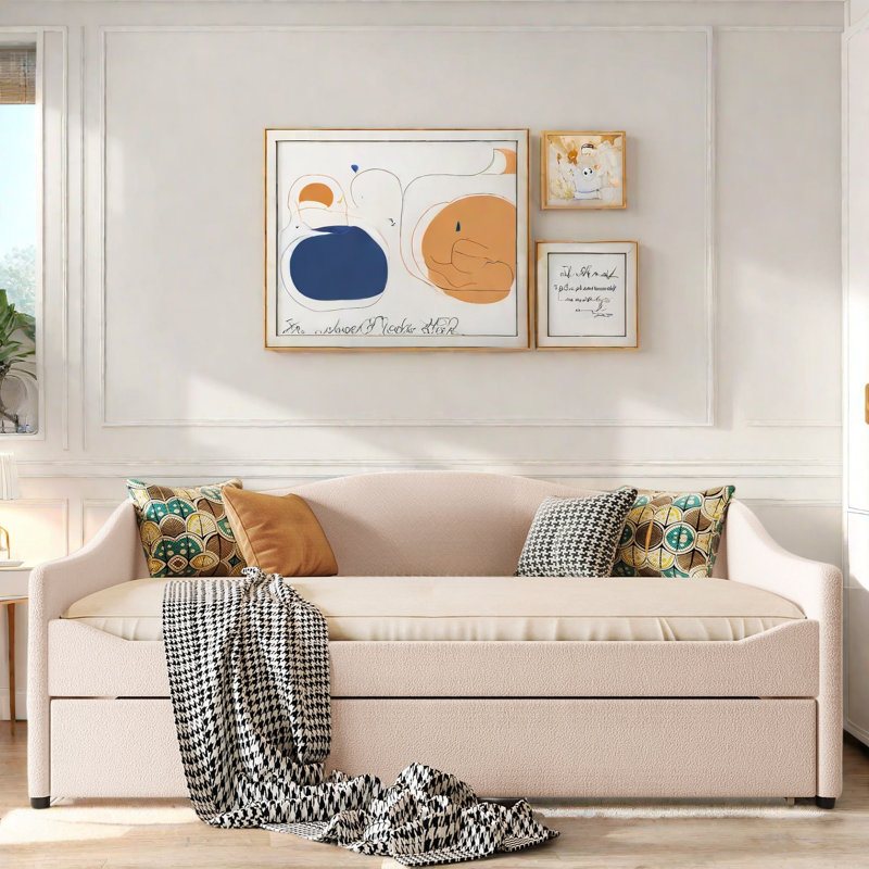Upholstered Daybed Upholstered Daybed With Led Light And Trundle, Beige