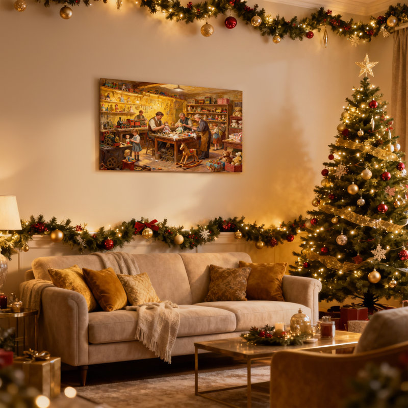 Ensemble de 3 reproductions d'art sur toile, atelier de Noël rétro, atelier de jouets, H 20 po x l 30 po