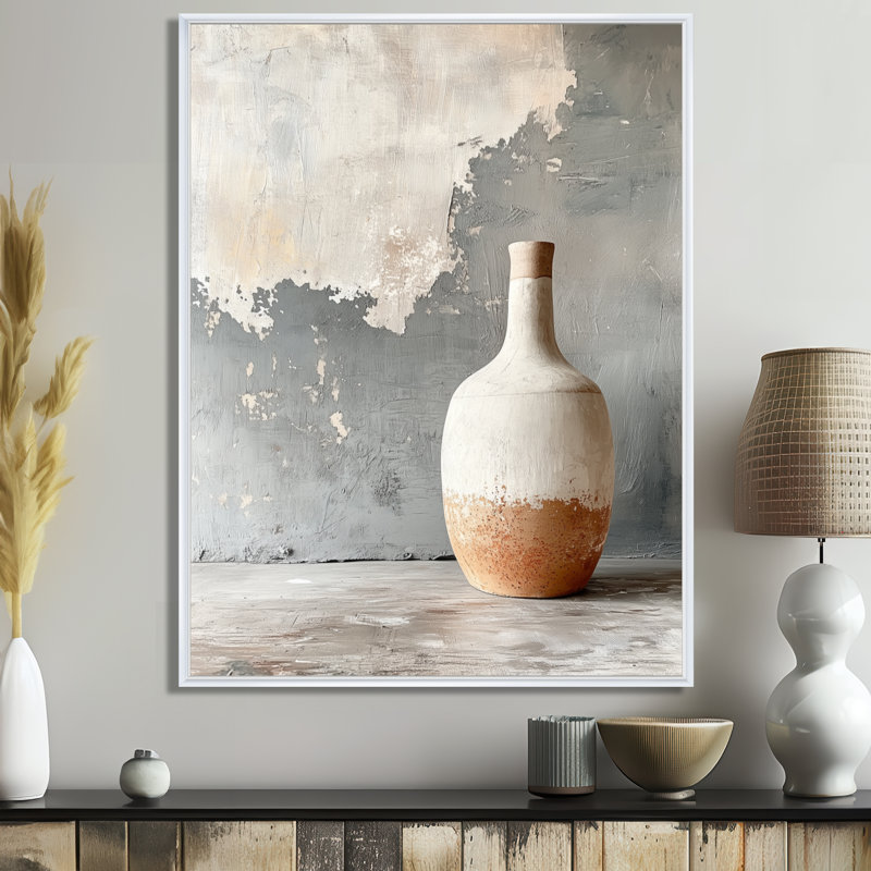 Art moderne moderne sur toile, vase moderne en poterie II, H 44 po x l 34 po, Cadre flottant blanc