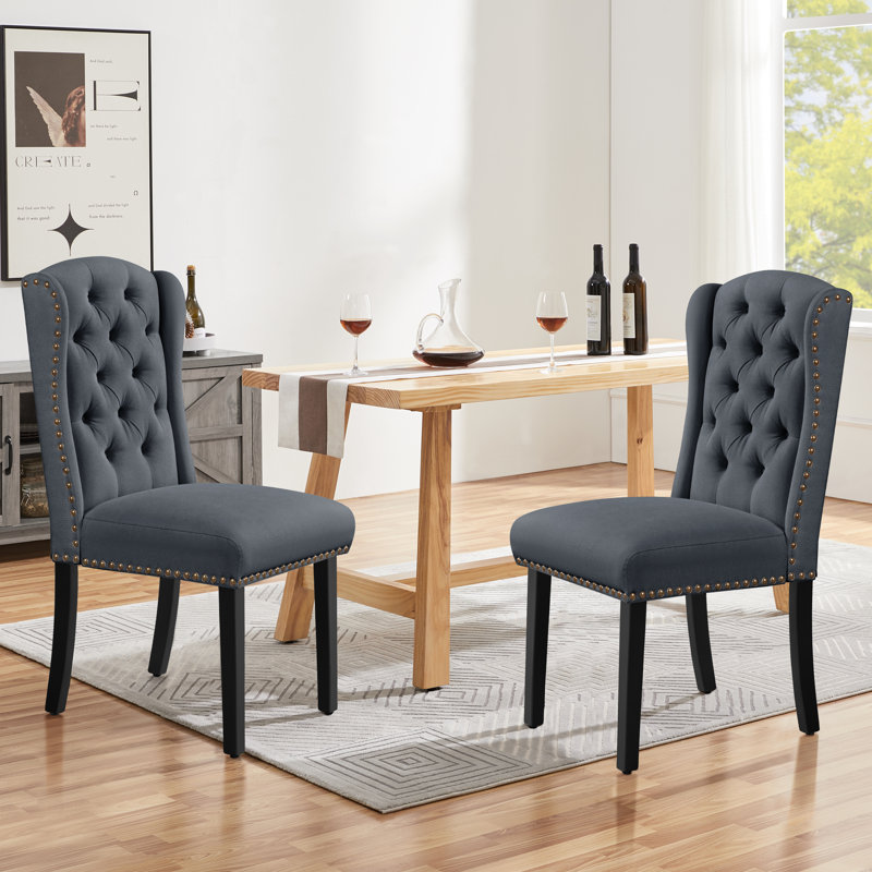 104cm H Tufted Polyester Blend Upholstered Side Chair, Deep Gray