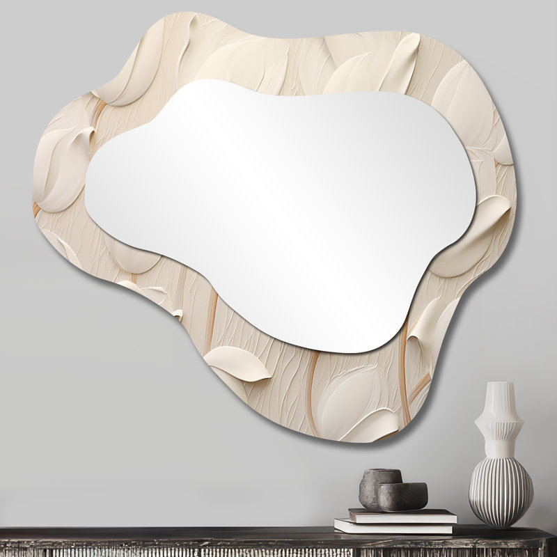 Minimalisme blanc tulipes symphonie - miroir de tulipes nuage, miroir mural asymétrique beige unique, art imprimé en métal
