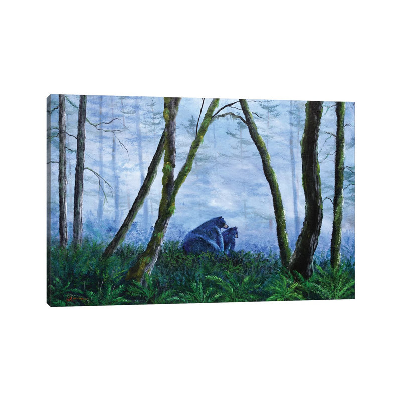 Black Bears In The Mist by Laura Iverson - Wrapped Canvas Print, 20.32 cm H x 30.48 cm W