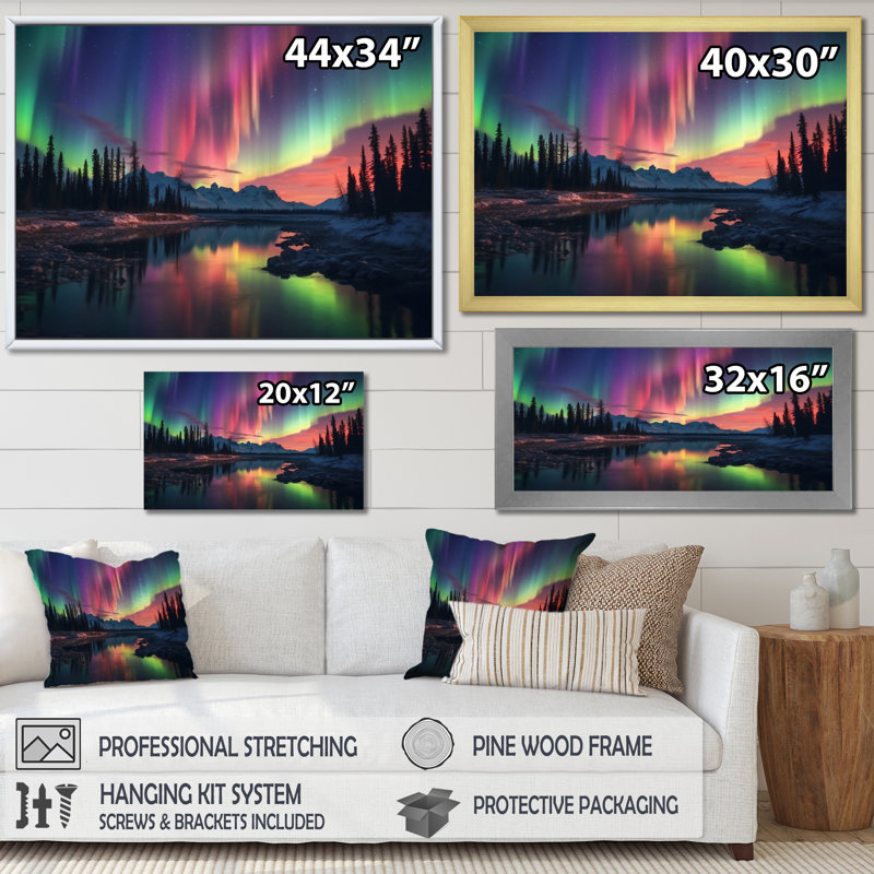 Yukon Dream Aurora I - reproduction d'art sur toile canadienne, Cadre flottant noir, H 16 po x l 32 po x P 1 po