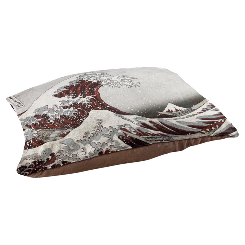 Coussin Burkart la grande vague, L 32,5 po x l 42,5 po, Gris / rouge / brun foncé