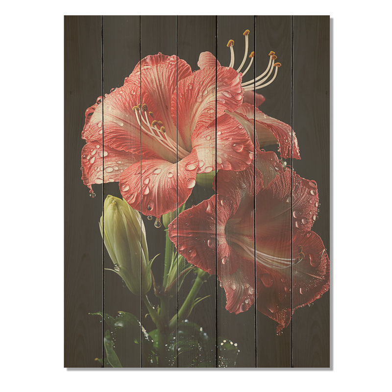 Lis rose élégance II - lis sur bois, H 20 po x l 10 po