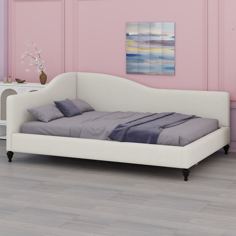 Lit de jour en L avec pieds en bois massif, Beige