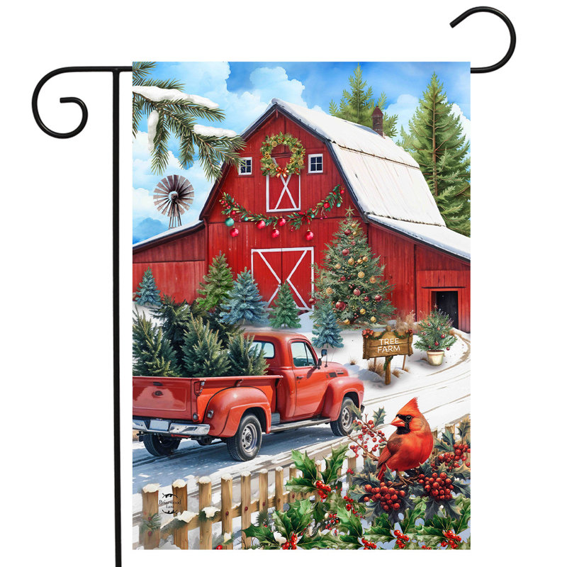 Drapeau de jardin de Noël grange rouge, Noël rouge et blanc 
