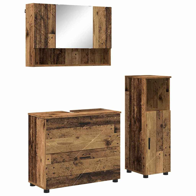 Wall Mounted Required Bathroom Storage Furniture Set, Old Wood