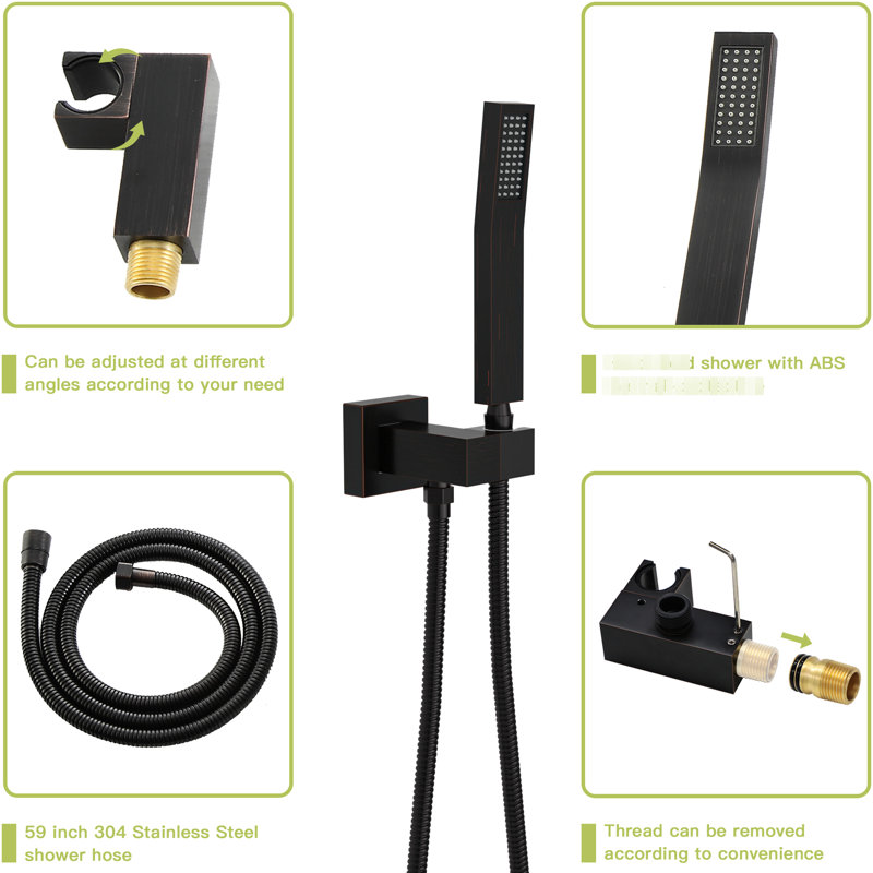 Oil Rubber Bronze Shower Accumulation - 12 Inch Ceiling Mount Waterfall Tub Spout 3 Function Rainfall & Handheld Showers Valve Easy Installation Cleanliness System In Oil-Rubbed With Simple Install