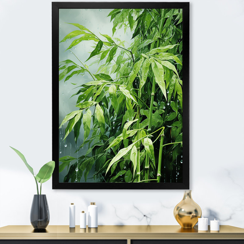 «Japon, bambou, zénith, sérénité», sur toile, Cadre simple noir, H 20 po x l 12 po x P 1 po