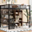 Lit mezzanine double en métal de style moderne avec bureau, garde-robe, tablettes