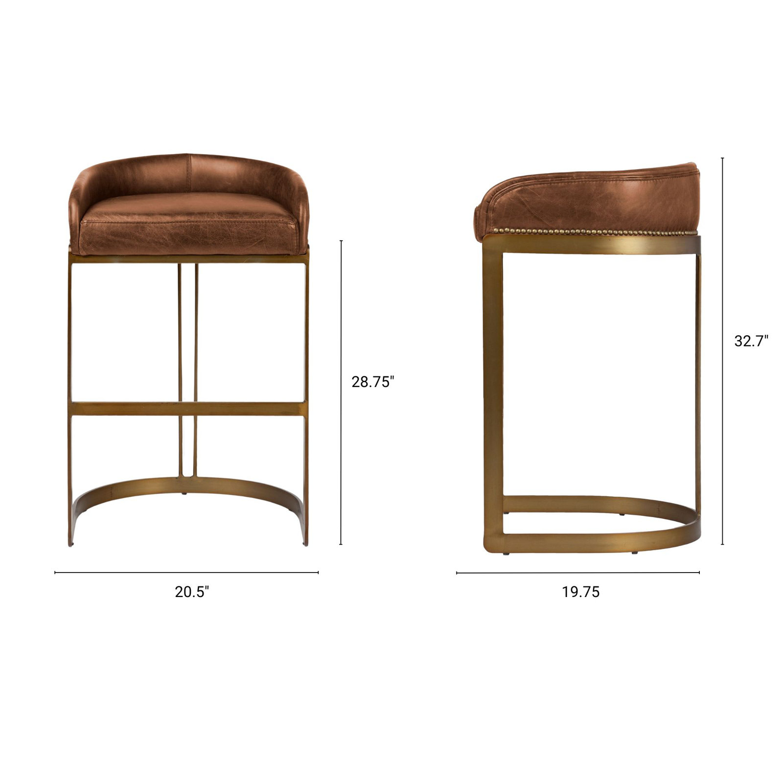 Bradley Genuine Leather Bar & Counter Stool, Bar Stool (28.75" Seat Height), Cognac