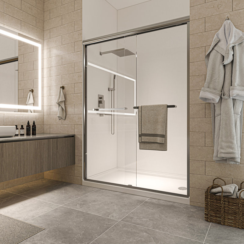 50" - 54" W x 72" H Double Sliding Semi-Frameless Shower Door, Brushed Nickel