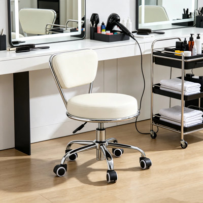 Salon Nail Pedicure Stool Pedicure Chair Adjustable Height Ergonomic Lab Stool PU Wheels with Backrest,Mobile Salon Chair Task Chair for Office, Salon,white