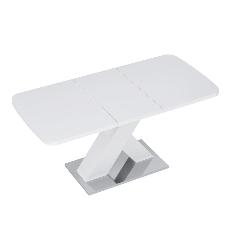 Gamiel Faux Wood Extendable Rectangular Dining Table, White