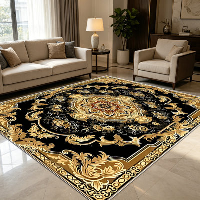 Tapis de style médaillon floral européen rétro de 1 pièce pour le salon, doux et confortable, convenant à toutes les saisons, facile à entretenir, lavable à la machine, tapis de dessous de table convenant à la salle à manger, à la chambre à coucher, au vestibule, au couloir,