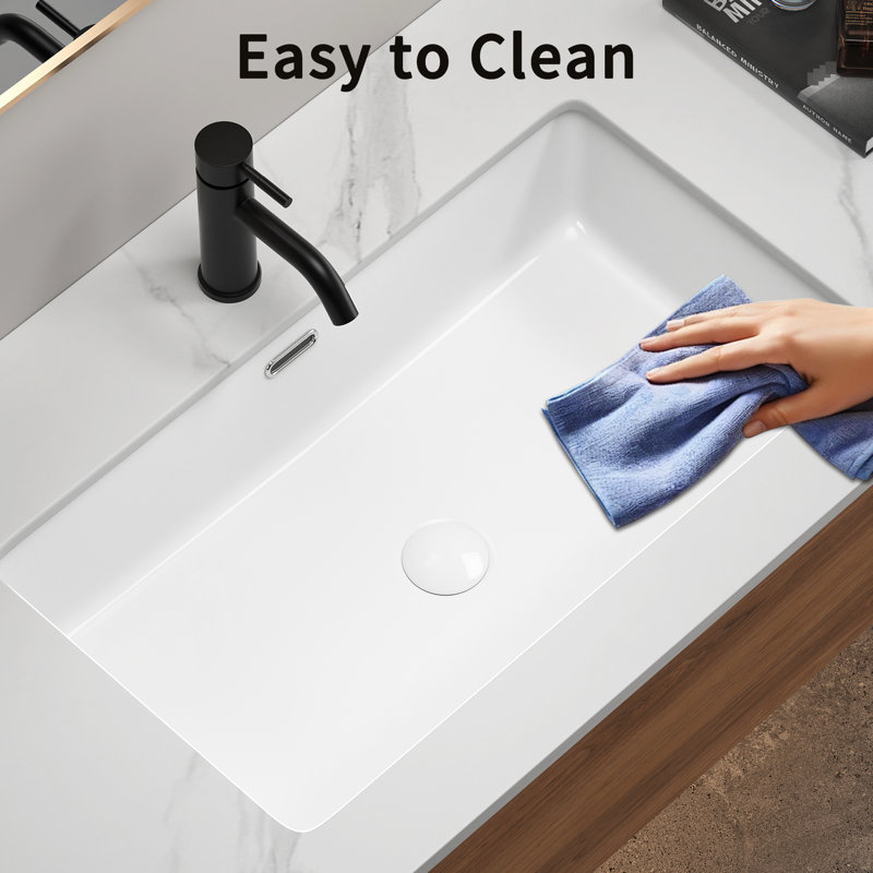 Lavabo de salle de bain à double fixation 28 pouces pour cuisine et salle de bain, cuve profonde, surface lisse, lavabo de salle de bain American Design, encastré et sur comptoir, élégant, céramique