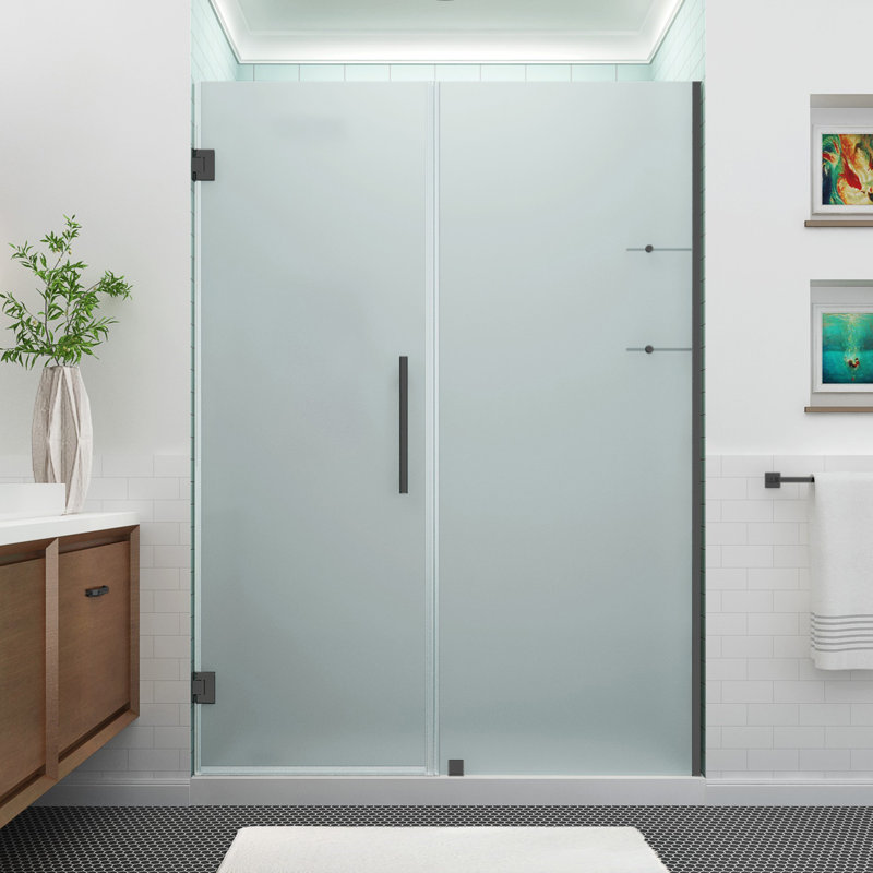Belmore GS 61" x 72" Hinged Frameless Shower Door, Frosted, Matte Black