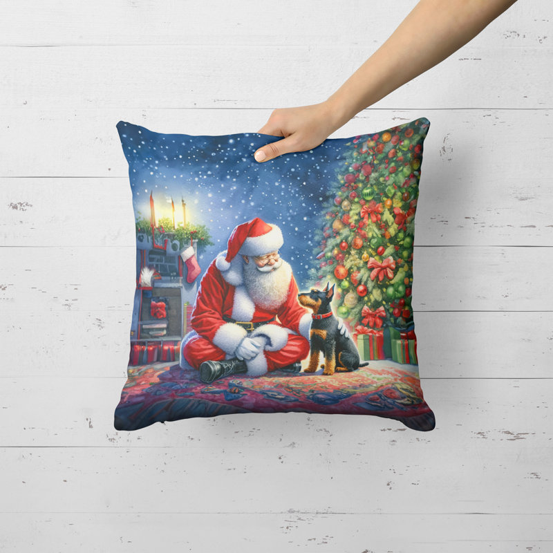 Coussin Manchester Terrier and Santa Claus, H 18 po x l 18 po