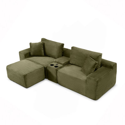 Canapé modulaire modulaire, canapé en nuage de velours côtelé à siège profond avec porte-gobelets, ports USB et boîte de rangement, canapé-lit, canapé-lit sans dossier avec repose-pieds mobile pour le salon, aucun assemblage requis