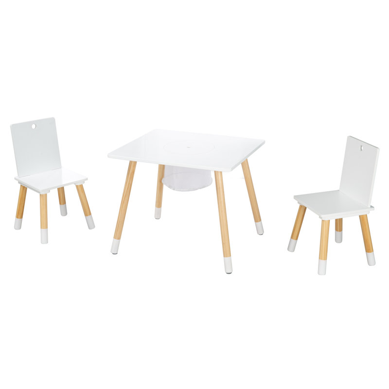 3 Piece Rectangular Activity Table Chair Set, White/Natural
