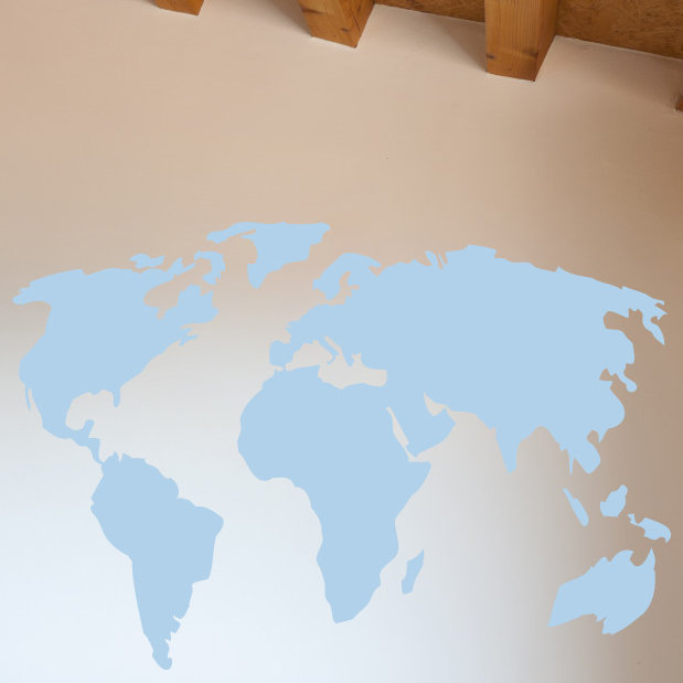 Décalcomanie murale carte du monde, H 22 po x l 32 po x P 0,01 po, Bleu poudré