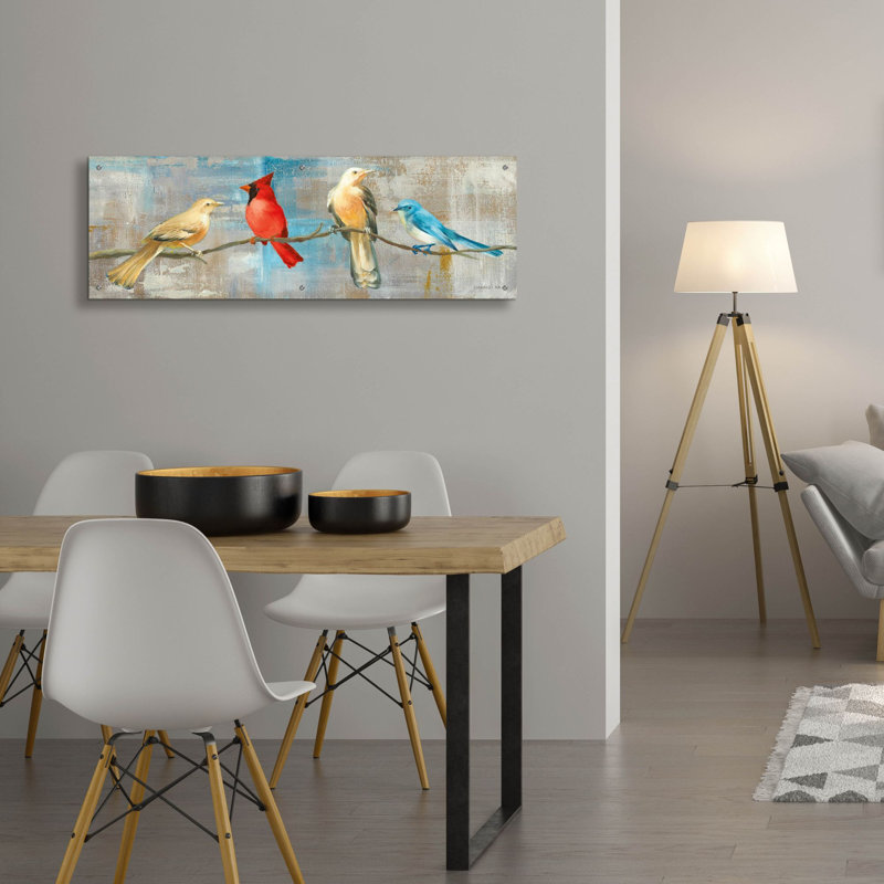  Art mural en verre «Bird Gossip» par Danhui Nai, H 16 po x l 48 po