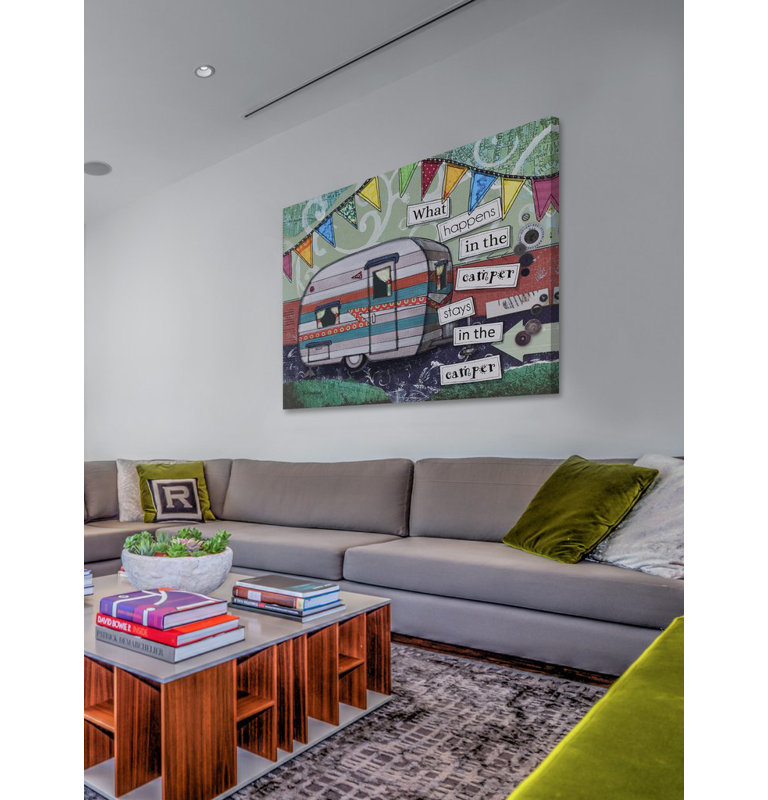«Happy Camper» par Morrell, reproduction d'art sur toile tendue, H 30 po x l 39 po