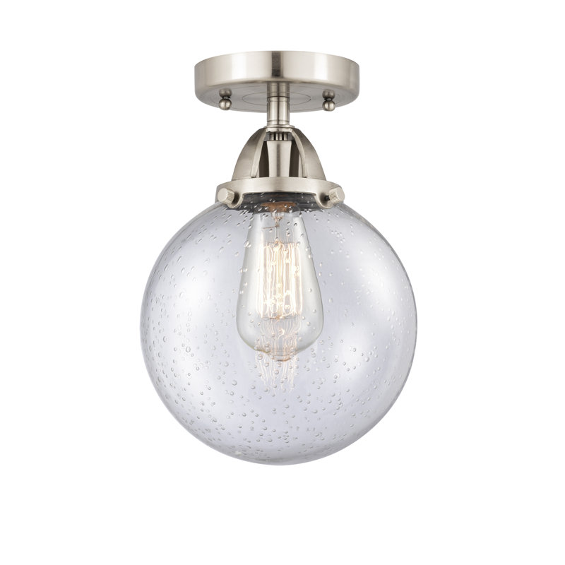 Glass LED Semi Flush Mount, 11.25" H x 8" W x 8" D, Seedy, Brushed Satin Nickel
