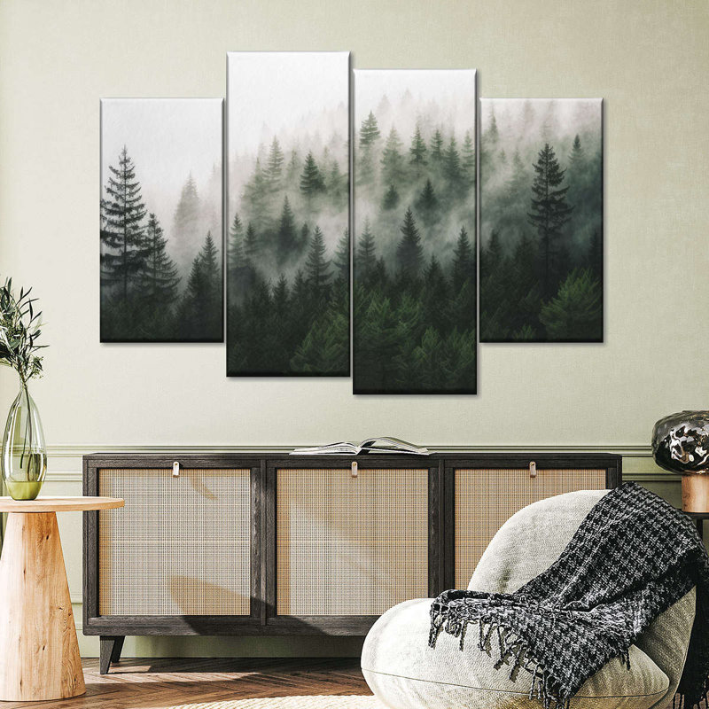 «Fog Envelopped Forest», ensemble de 4 reproductions sur toile par Cindy C, H 22 po x l 36 po x P 1 po