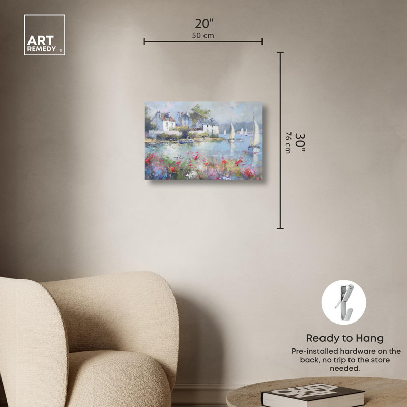 Vibrant Coastal Town Abstract Canvas Wall Art, 16" x 24"