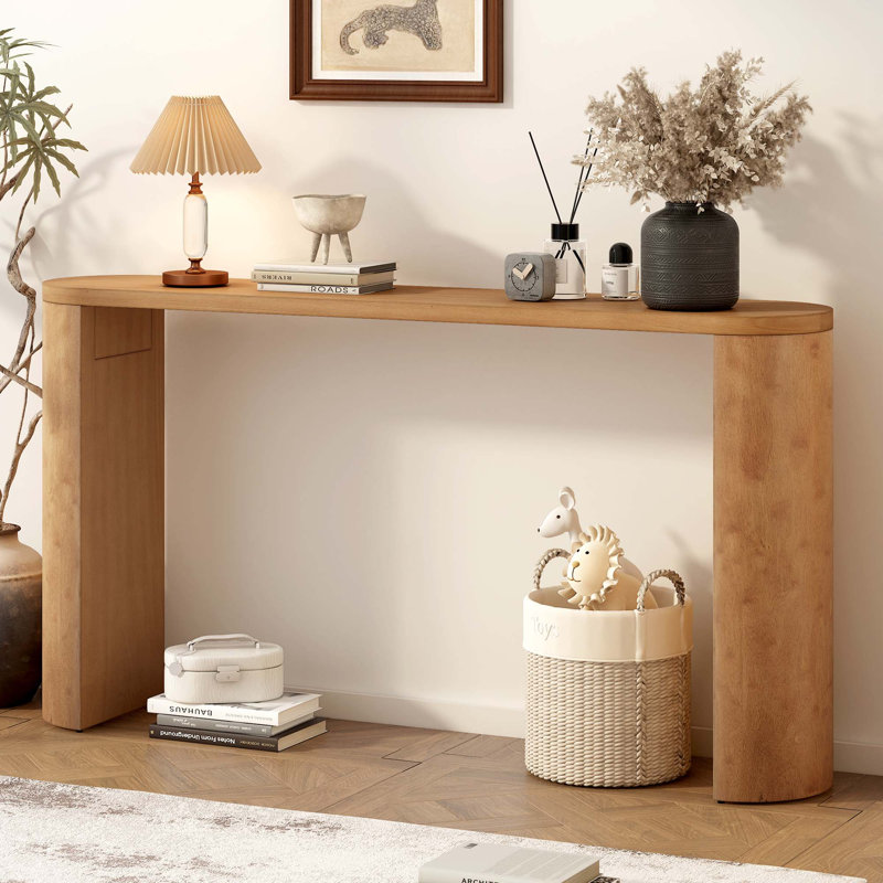 Table de véranda simple de style moderne à usages multiples avec pieds semi-cylindriques, Naturel