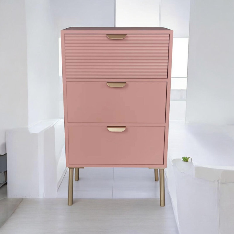 Durable Agran 40cm Wide Chest of Drawers - Modern 3-Drawer Compact Storage Unit with Playful Scalloped Design for Bedroom Use