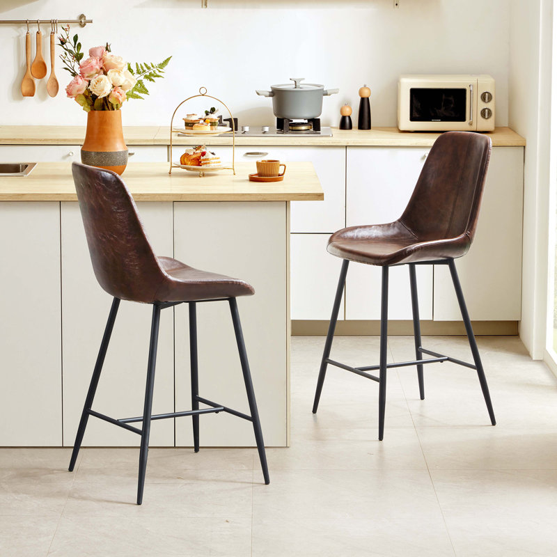 Caban Upholstered Counter Stool with Metal Frame, Dark Brown