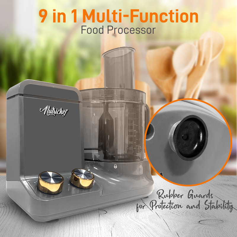 NutriChef Ultra Quiet Black Chrome 2L Food Processor with 6 Blades
