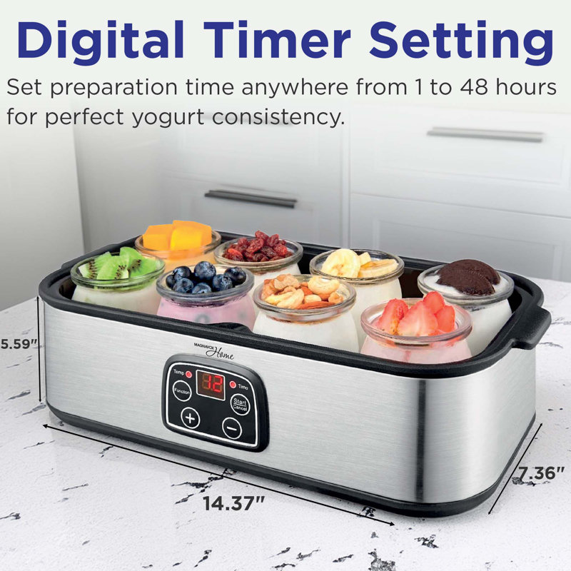 Machine à yogourt numérique Magnavox, 8 pots en verre, acier inoxydable