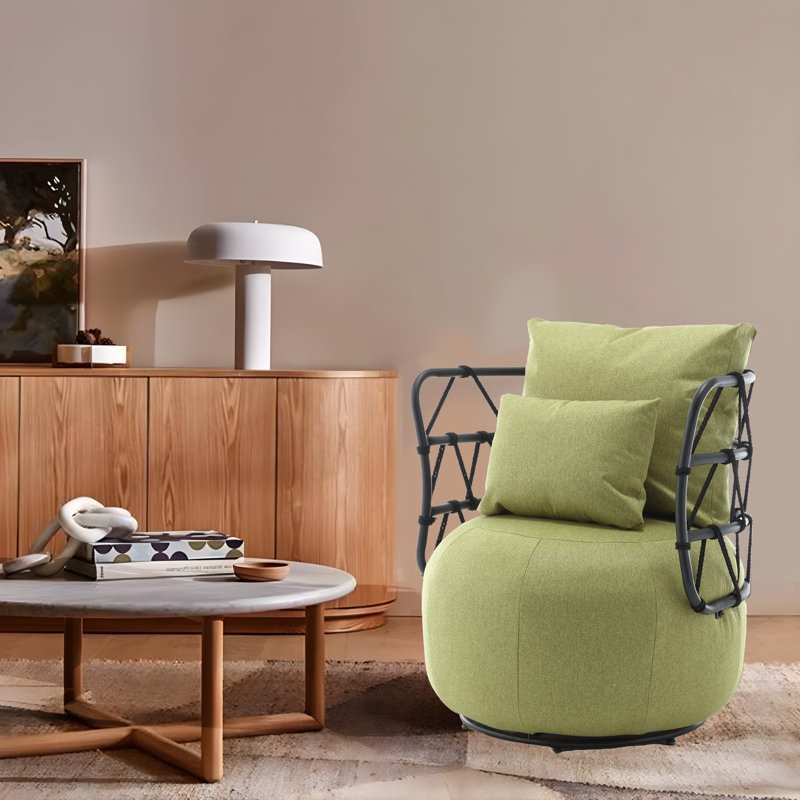 Chaise de salon rembourrée Wrought Studio ™ capitonnée, chaise d'appoint en tissu de lin texturé, bleu marine, Lin olive