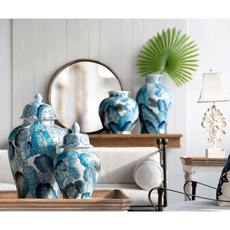 17 pots avec couvercle - bleu, blanc, H 17,5 po x l 10,2 po x P 10,2 po